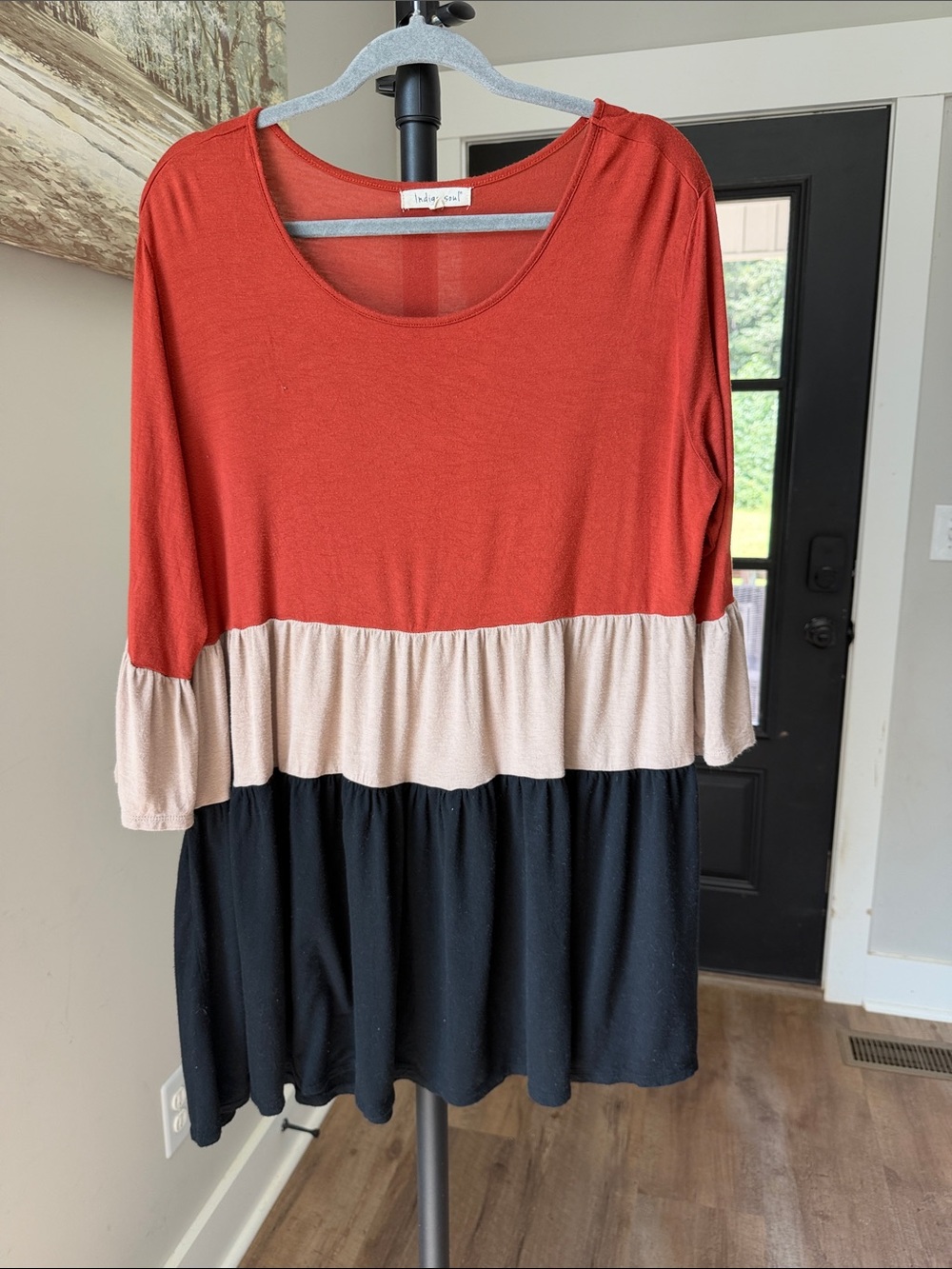 indigo soul Three-Tier Scoop Neck Tunic in Rust, Cream & Black